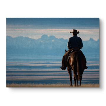 Cowboy-Reiter mit Bergblick - Leinwandbild