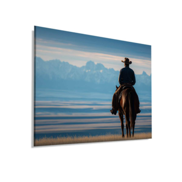 Cowboy-Reiter mit Bergblick - Dibond-Bild matt