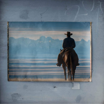 Cowboy-Reiter mit Bergblick - Poster