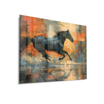 Caballo negro corriendo - cuadro en vidrio acrílico