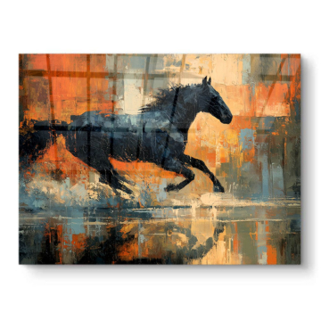 Caballo negro corriendo - cuadro PVC brillante