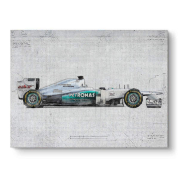 Mercedes F1 Inspired Side Blueprint Canvas Art