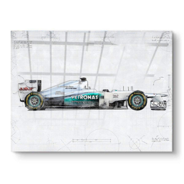 Plan technique latéral inspiré de Mercedes F1 - tableau PVC brillant