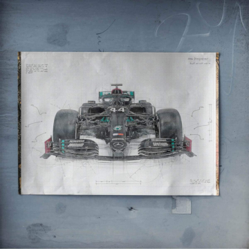 Przedni szkic techniczny inspirowany Mercedesem F1 - plakat