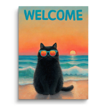 Welcome Black Cat Canvas Art