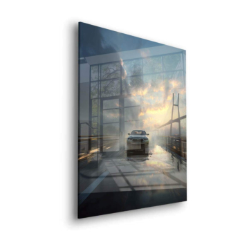 BMW Brücke Regen Fahr - Acrylglasbild