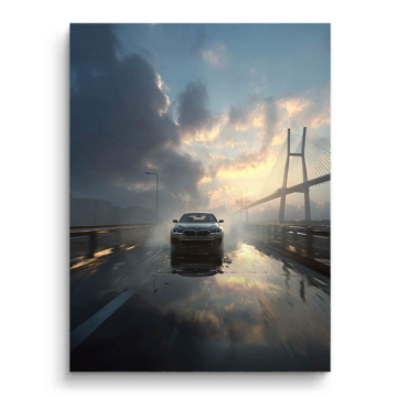 BMW Bridge Rain Drive Canvas Art