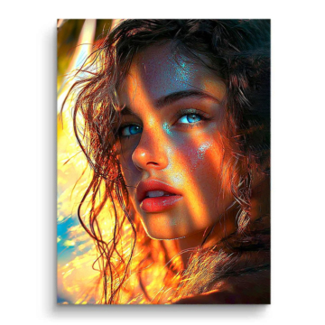 Portrait de femme rayonnant au soleil - tableau PVC mat