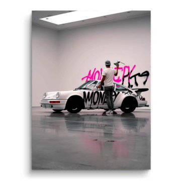 Porsche mit Geld-Graffiti - PVC-Bild matt