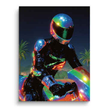 Neon Motorcycle Rider Canvas Art