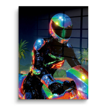 Neonowy motocyklista - obraz na PVC z połyskiem