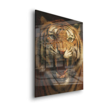 Retrato de tigre rugiente - cuadro en vidrio acrílico