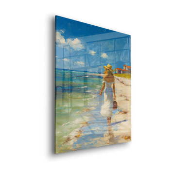 Playa Stroll mujer - cuadro en vidrio acrílico