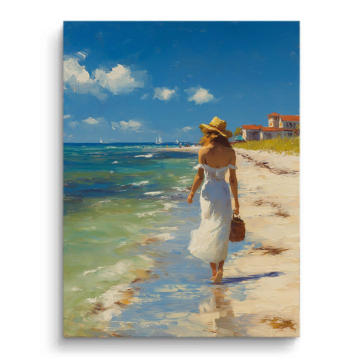 Playa Stroll mujer - cuadro en lienzo