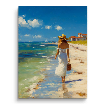 Frau beim Strandspaziergang - PVC-Bild matt