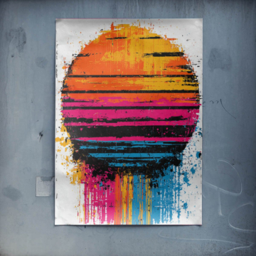 Sonnenuntergang mit Farbtropfen - Poster