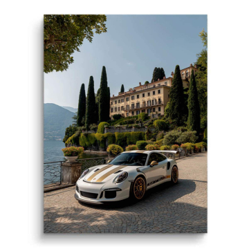 Porsche 911 GT3 RS devant une villa - tableau PVC mat