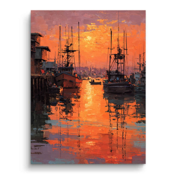 Sonnenuntergang Harbor Boat - Leinwandbild
