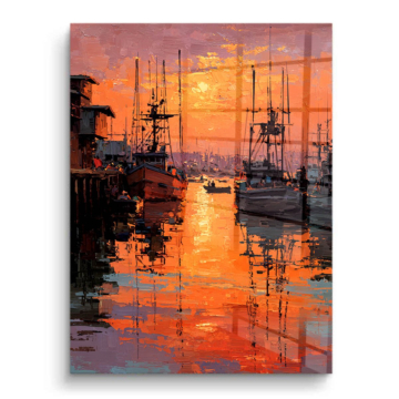 Atardecer Harbor Boats - cuadro PVC brillante