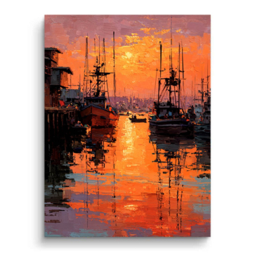 Sonnenuntergang Harbor Boat - PVC-Bild matt