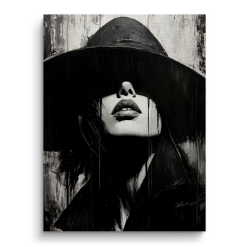 Portrait mode au chapeau noir - tableau sur toile