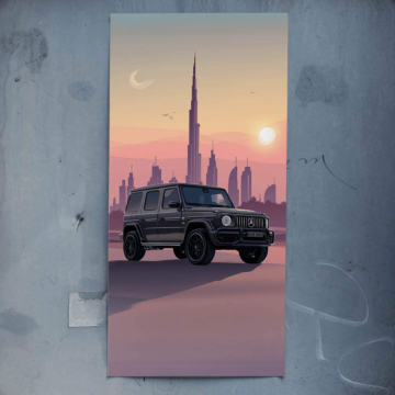 Mercedes G-Class con horizonte urbano de Dubái - póster