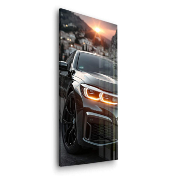 BMW negro en primer plano - cuadro en vidrio acrílico