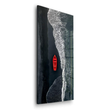 Playa negro rojo Boat - cuadro en vidrio acrílico