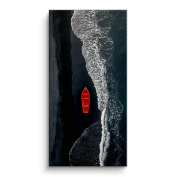 Playa negro rojo Boat - cuadro en lienzo