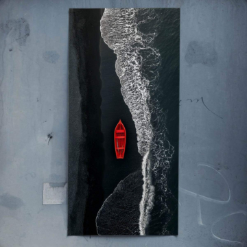 Black Beach Red Boat Poster Art