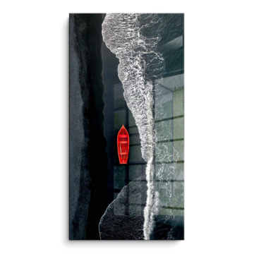 Playa negro rojo Boat - cuadro PVC brillante