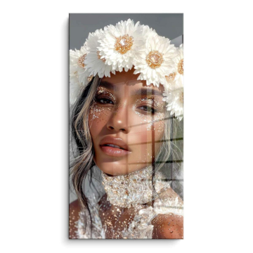 Mujer con corona floral - cuadro PVC brillante