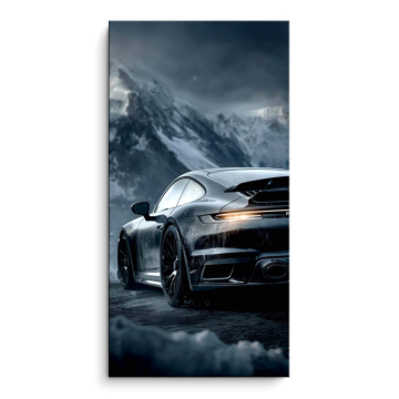 Porsche en tempête de montagne - tableau PVC mat