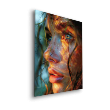 Retrato de mujer con luz dorada - cuadro Dibond mate