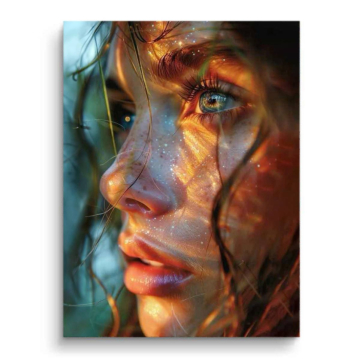 Portrait de femme en lumière dorée - tableau PVC mat