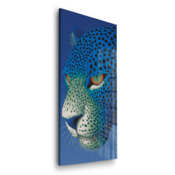 Leopardo azul primer plano - cuadro en vidrio acrílico