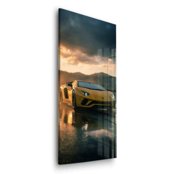 Gelber Supersportwagen inspiriert von Lamborghini - Acrylglasbild