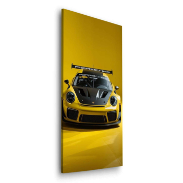 Żółte auto torowe inspirowane Porsche - obraz na dibondzie matowym