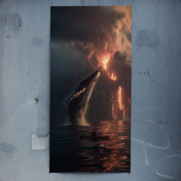 Ballena y kayak bajo relámpagos - póster