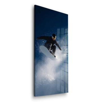 Snowboard-Sprung im Pulverschnee - Acrylglasbild