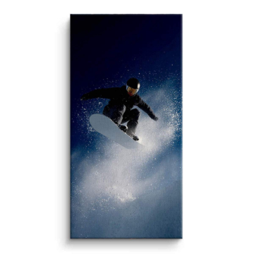 Snowboard-Sprung im Pulverschnee - Leinwandbild