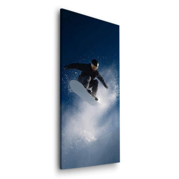 Skok snowboardowy w puchu - obraz na dibondzie matowym