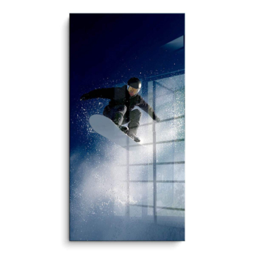 Skok snowboardowy w puchu - obraz na PVC z połyskiem