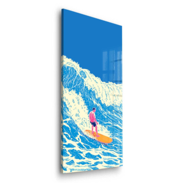 Surfista azul sobre ola - cuadro en vidrio acrílico
