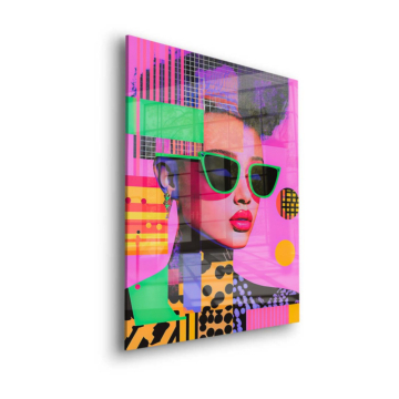 Femme colorée en pop art - tableau en verre acrylique