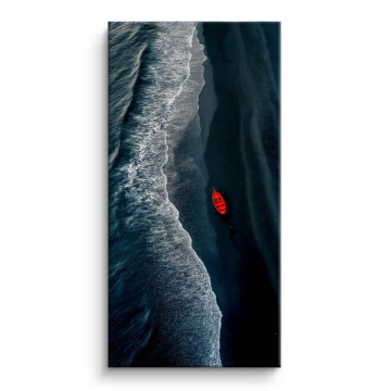 Negro Sand costa rojo Boat - cuadro en lienzo