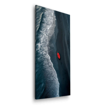 Negro Sand costa rojo Boat - cuadro Dibond mate