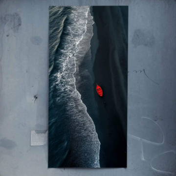 Black Sand Coast Red Boat Poster Art