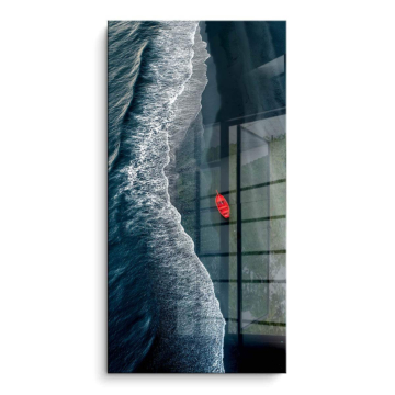 Negro Sand costa rojo Boat - cuadro PVC brillante