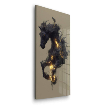 Caballo oscuro entre relámpagos - cuadro en vidrio acrílico